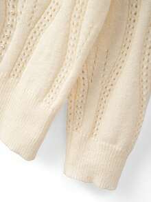 GlowEve CURVE Plus Size Elegant Pearl Round Neck Button Long Sleeve Cardigan - Beige - View 4