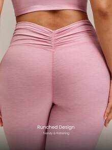 GLOWMODE 24'' Plus Size FeatherFit™-CloudBlend Ruched Waist Back Peakbum Invisible Butt Lifting Leggings Ballet Barre Studio Daily Casual - Pink - View 4