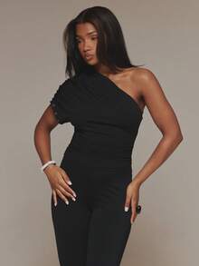 MUSERA Black Cold Shoulder Stud Detail Top Summer Fall Winter Day Outfit Womens Halloween Club Night Out Sexy - Black - View 1