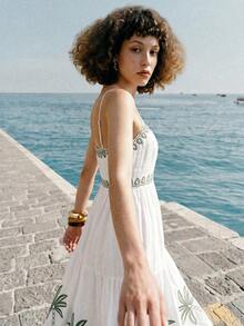 MOTF PREMIUM VACATION FLORAL PLACEMENT PRINT BACKLESS WAIST-CINCHED A-LINE DRESS SPRING/SUMMER - White - View 4
