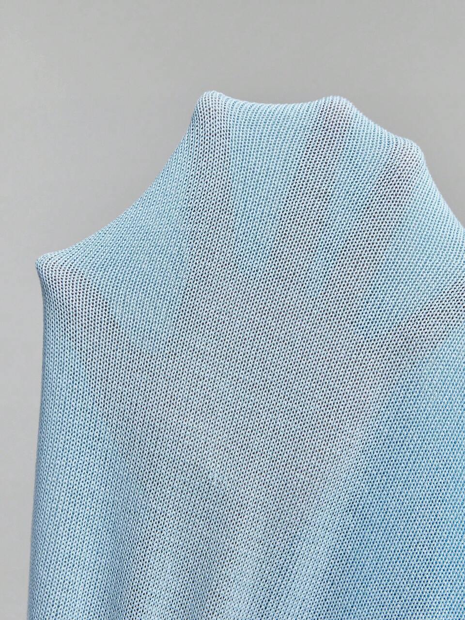 2026 New Summer Women's Loose Fit Blue Short Sleeve Knit Top With Stand Collar And Button Design, Casual Commuter Urban Modern Minimalist Elegant Tea Party Independence Day Old Money Style Teacher Office Wear Holiday Vacation Date Women's Outwear Fashion Versatile