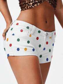 SHEIN ICON 女款低腰牛仔迷你短褲 - 彩色 - 查看 4