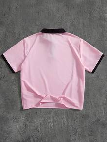 Manfinity Roghcode 男士字母印花對比色短袖 Polo 衫，青年街頭足球風，適合日常穿著、朋友聚會，也是送給男友的理想禮物 - 彩色 - 查看 2