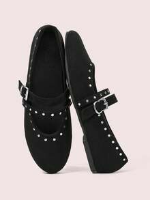 CUCCOO DOLLMOD Women's Shoes, Flat Shoes, Black, Suede Texture, Casual Sweet Solid Color Ballet Style, Daily Vacation Campus Commuter Party Wedding Scene Fall Shoes - Black - View 1