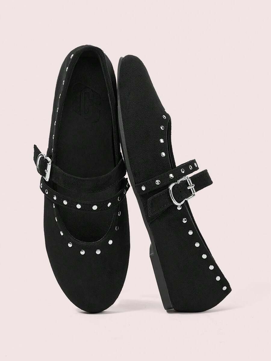 CUCCOO DOLLMOD Women's Shoes, Flat Shoes, Black, Suede Texture, Casual Sweet Solid Color Ballet Style, Daily Vacation Campus Commuter Party Wedding Scene Fall Shoes - Black - View 1