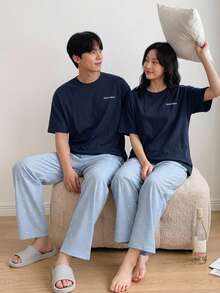 DAZY Men's Summer Letter Print T-Shirt And Plaid Pants Pajama Set - Multicolor - View 9