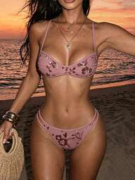 Vaytide Damen Mikro-Cup-Bikini mit Pailletten, in Burgunderrot, sexy modischer schmeichelnder Badeanzug für Strand, Sonnenbaden, heiße Quellen, Urlaub, Reisen, Poolparty, Fotografie