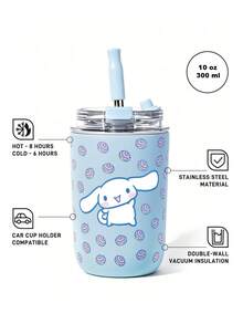 HELLO KITTY AND FRIENDS | SHEIN 300ml/10oz 不鏽鋼材質防漏蓋隨附吸管杯，適用熱飲與冷飲，適合大多數汽車杯架，送禮佳品 - 藍色 - 查看 2
