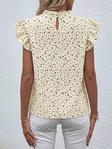 SHEIN LUNE Mock Neck Frill Trim Ruffle Blouse For New Year Clothes - Apricot - View 2
