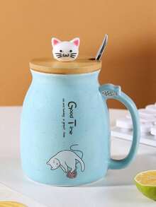 Zazumi Cute Cartoon Cat Ceramic Cup With Lid Spoon, Large Capacity Mug, Home Coffee Cup, Breakfast Milk Water Cup, Suitable For Valentine's Day Gift, Birthday Gift, Christmas Gift - Multicolor - View 14