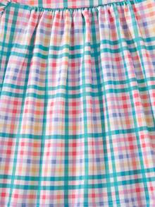 SHEIN 新生兒夏季百搭簡約彩色格紋圓領荷葉袖洋裝 - 彩色 - 查看 5