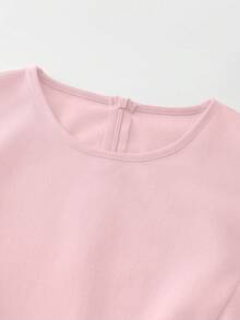 SHEIN Franclia 女款甜美蕾絲拼接裝飾圓領百褶洋裝 - 粉色 - 查看 6