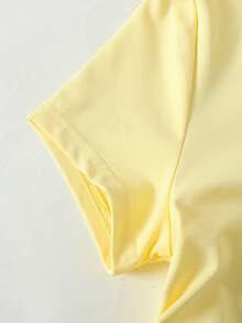SHEIN Tween Girl Tween Girl Casual Daily Fitted Yellow Ruched Round Neck Top And Ruched Waist Flared Pants Set - Yellow - View 4