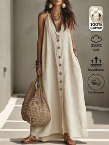 Linhara CURVE Women's New Summer Casual Vacation Daily Versatile Long Dress - Apricot - View 4