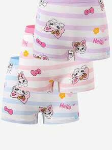SHEIN 6pcs Girls Cute Playful Happy Cartoon Leopard Print Dancing Rabbit Cat Print Cotton Boxer Briefs - Multicolor - View 3