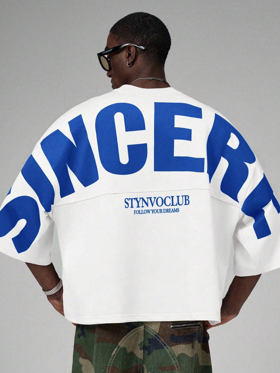 STYNVO Men's Plus Size Letter Print Casual Versatile Daily Wear T-Shirt - White - View 1