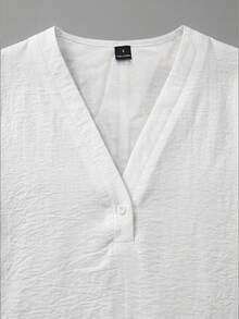 EMERY ROSE Blusa casual de cuello en V lisa para uso diario en otoño para mujer - Blanco - Ver 5