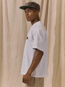 Musero Relaxed Fit Short Sleeve Tshirt  Crew Neck Button Detail Center Front Placket Spring Summer Essentials - White - View 4
