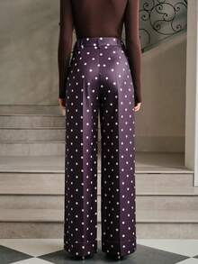 Anewsta Essential Urban Commute Polka Dot High Waist Drape Casual Women's Suit Pants Spring, Summer, Festival, Holiday, Vacation, Elegant, Business Casual Woman - Purple - View 2
