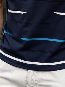 Manfinity Dauomo 男士夏季休閒上衣 標準尺寸 POLO 衫 (Number) 經典條紋印花圖案 經典藍休閒上衣 - 彩色 - 查看 4