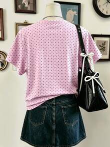 Lalippa Women's Polka Dot Colorblock Cat Graphic Casual Daily Summer Short Sleeve T-Shirt - Multicolor - View 2