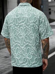 Manfinity CasualCool 男士花卉紋理單排扣短袖襯衫 - 綠色 - 查看 2