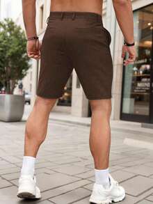Manfinity Homme 男士素色口袋休閒修身短褲 - 咖啡棕 - 查看 2