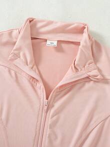 SHEIN Girls' Elastic Fabric Fitted Jacket, Fall Clothes, Fall, 3D Tailored Design, Solid Color, Suitable For Outdoor Sports Occasions - Pink - View 4
