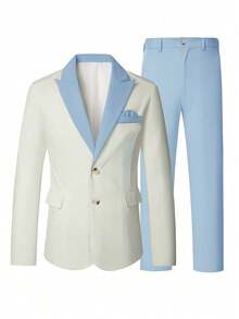 Manfinity Bizformal Conjunto de traje para hombre verde & blanco con vibra de boda primavera/verano - Multicolor - Ver 3