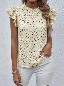 SHEIN LUNE Mock Neck Frill Trim Ruffle Blouse For New Year Clothes - Apricot - View 5