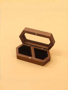 1 Pack Double Compartment Black Walnut Wood Vintage Shaped Ring Box With Clear Viewing Window Soft Velvet Lining Secure Magnetic Closure For Wedding Band Storage Engagement Proposal Anniversary Valentine Gift - Multicolor - View 3