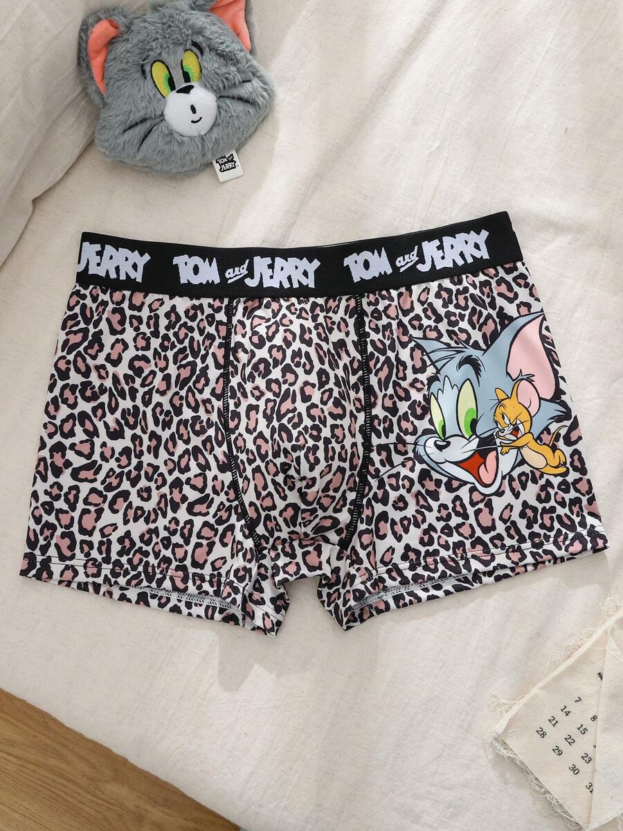 TOM & JERRY X SHEIN 男士字母腰帶豹紋休閒內褲 - 棕色 - 查看 1
