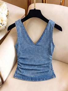 EMERY ROSE Women's Summer Casual Sleeveless Denim Top - Blue - View 2