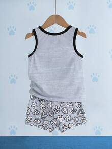 SHEIN | PAW Patrol Young Boy Summer Comfortable Dog Print Contrast Trim Tank Top And Shorts Underwear Set - Light Grey - View 2