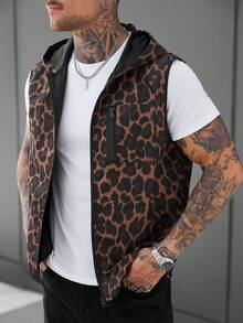 Manfinity CasualCool Rompi Kasual Berkerudung Pria Motif Leopard dengan Resleting di Bagian Depan - MultiWarna - View 5