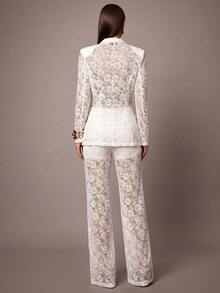 Silquee Elegant Solid Color Lace Blazer - White - View 7