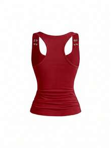 ROMWE Grunge Punk Spring/Summer Women's Perforated Metal Subculture Niche Relaxed Personalized Cross Punk Tank Top - Burgundy - View 2