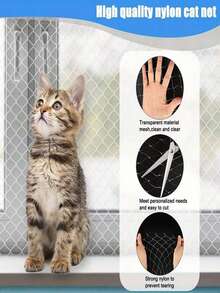 3M * 5m Balcony Transparent Net Cat Enclosure, Balcony Cat Protection Net With Fixed Plastic Buckles, Suitable For Windows, Terraces, Indoor And Outdoor Cat Protection Nets, As Well As Outdoor Fruit And Vegetable Protection Nets. - White - View 3