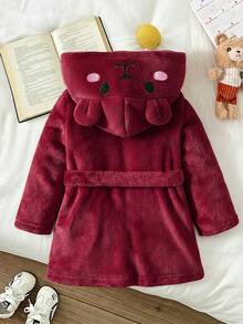 LMoss Kids 少女款針織刺繡毛絨休閒連帽秋季開襟衫居家服 - 杏色 - 查看 2