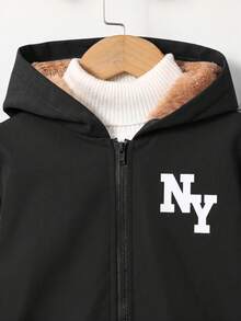 SHEIN 2件組兒童淺藍色外套 + 棕色厚抓絨內裡梭織長褲，適合通勤、上學、休閒、度假、運動、冬季及新年出遊 - 彩色 - 查看 9