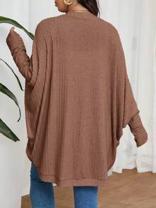 SHEIN Frenchy Chaqueta de punto acanalado cepillado holgada y casual de talla grande - Camel - View 2