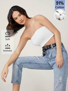 SHEIN BASICS 女款純色休閒百搭日常穿搭抹胸背心上衣 2件/組 - 彩色 - 查看 8