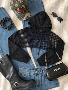 Comfortcana Plus Size Black Knit Cropped Top - Black - View 1