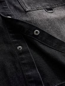 SWAVVY Camisa de mezclilla de verano casual para hombre con botones delanteros y bolsillo con parche - Negro - Ver 4