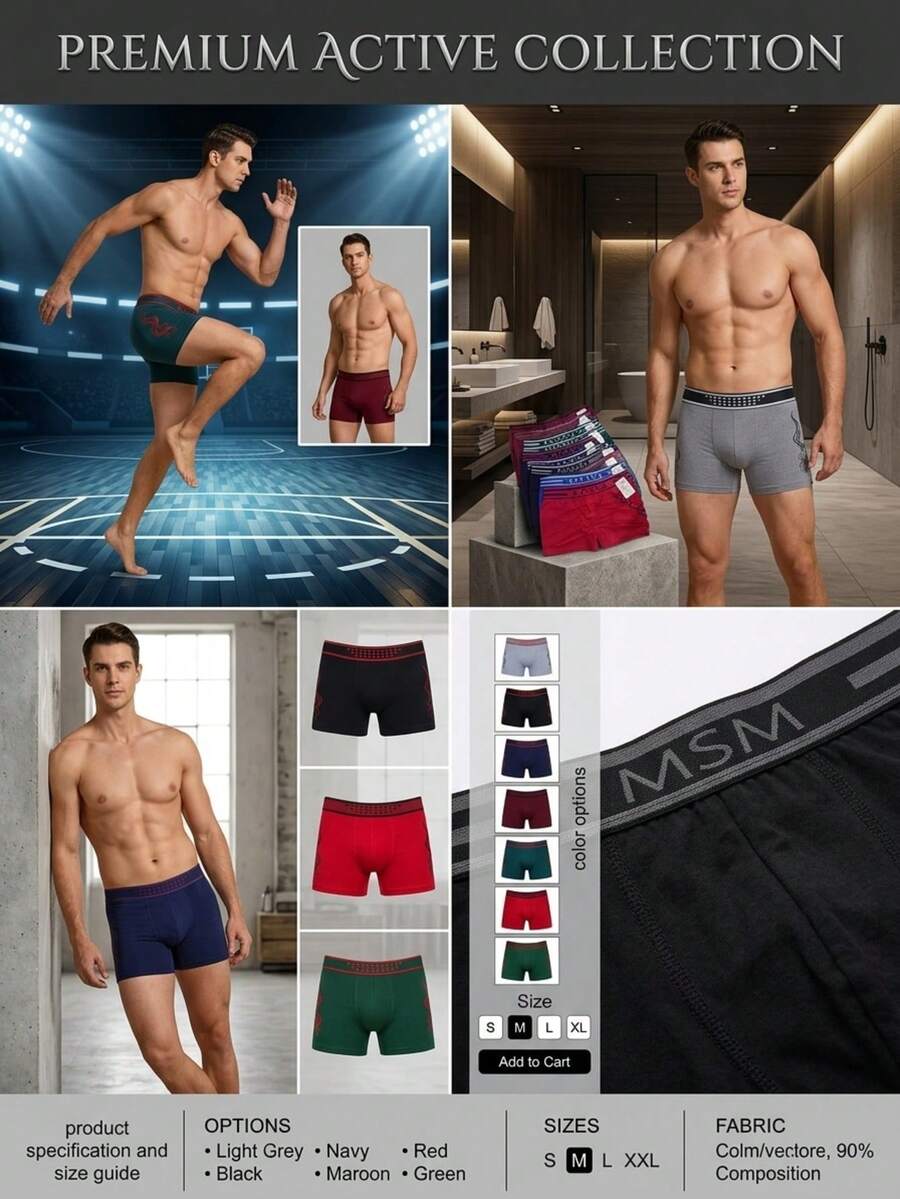 Set 12 piezas de calzoncillos bóxer elásticos cómodos para hombre con banda con diseño de letras - Multicolor I - Ver 1