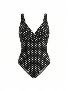 Swim Oasis 2026 Spring Summer Black And White Polka Dot Printed Patchwork One-Piece Set Casual Vintage Elegant Vacation Beach Seaside Outfit For Women - Multicolor - View 7