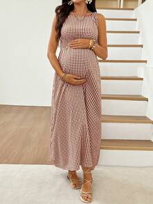 SHEIN 孕婦格紋肩結休閒無袖洋裝 - 彩色 - 查看 6