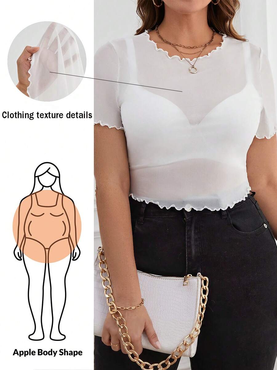 Shapeblank Plus Lettuce Trim Sheer Mesh Top Without Bra Spring To Summer