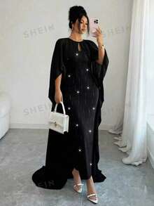 Selianne Gaun Capelet Biru Muda Elegan, Gaun Panjang Formal untuk Wanita, Musim Semi/Panas - Hitam - View 3