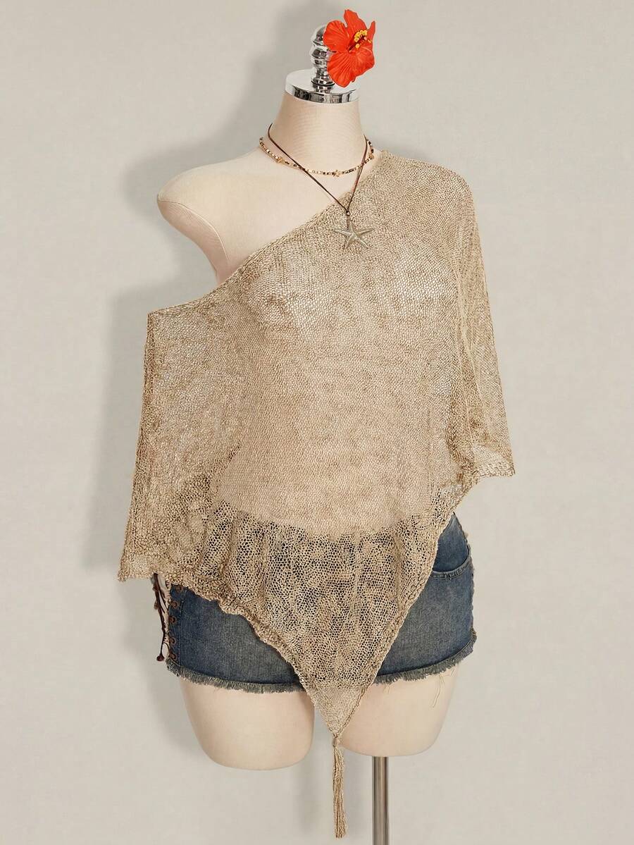 SHEIN ICON 夏季女款性感節慶派對海灘婚禮外出酒紅色鉤編 - 摩卡棕 - 查看 1